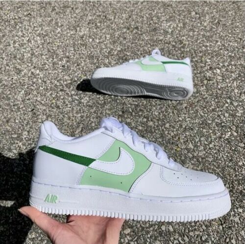 Nike Air Force 1 Custom Sneakers Low Two Tone Army Military Green White  Shoes 