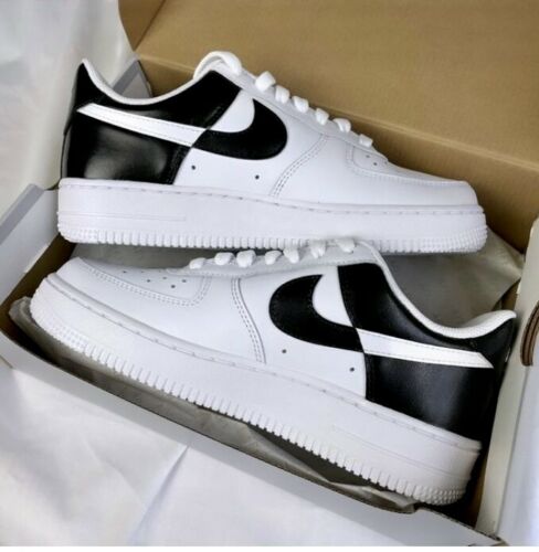 Air Force 1 Custom Low Two Tone White Black Casual Shoes Men Women Kids AF1 Sneakers 2