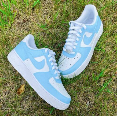Baby blue and white nike air force 1 discount