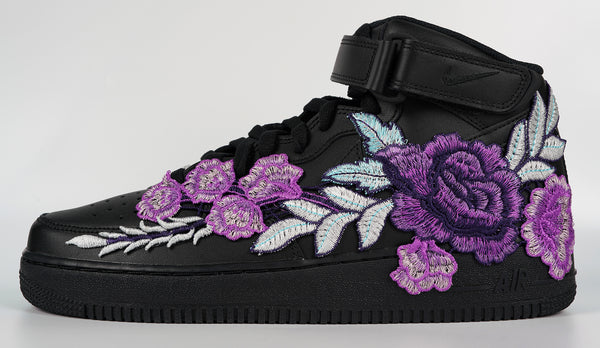 Nike Air Force 1 Custom Mid Purple Rose Shoes Flower Floral Black All Sizes Men Women & Kids Other Side