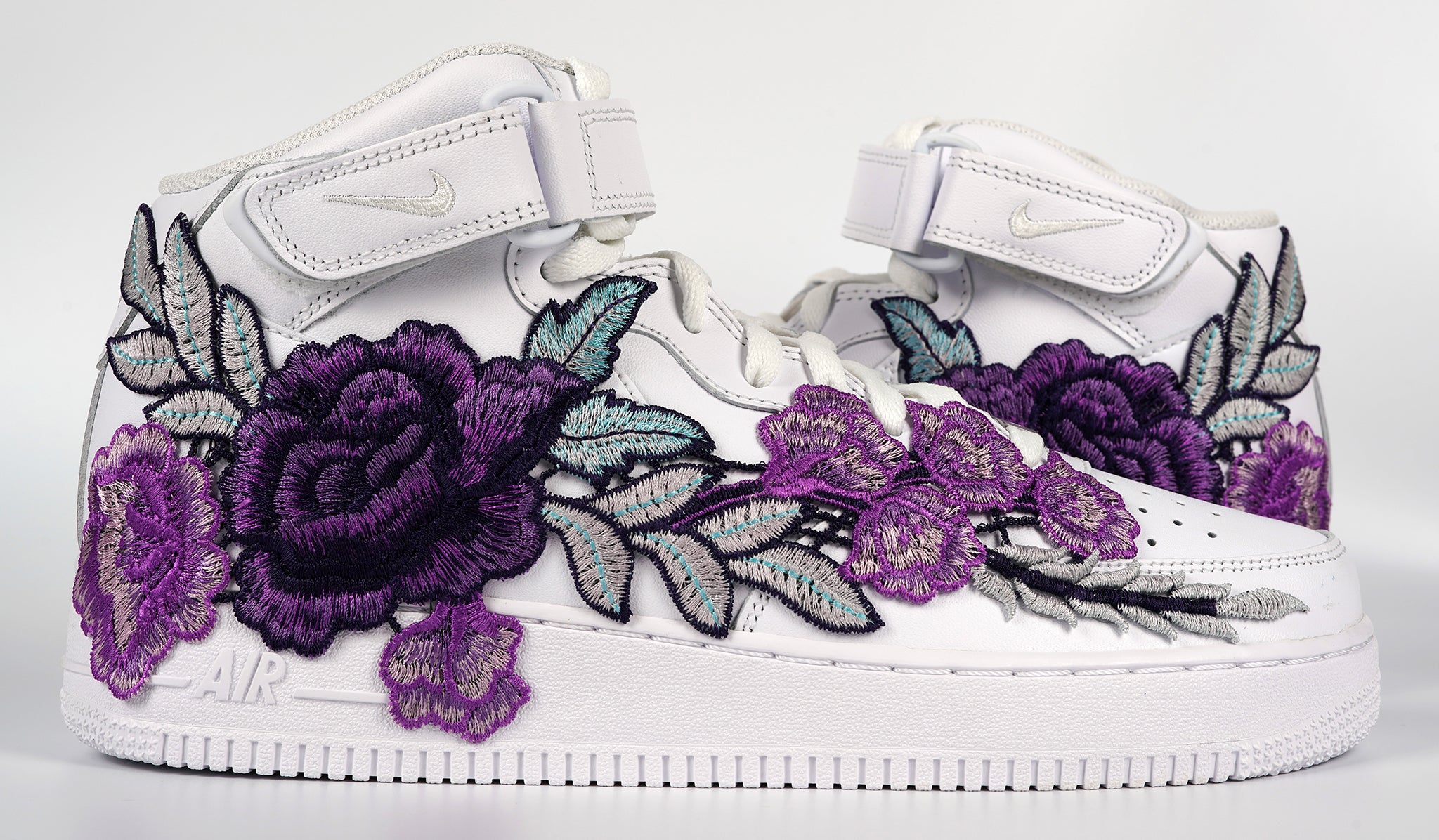 Nike Air Force 1 Custom Low Purple Small Rose Floral White Shoes Mens Women Kids Nike Air Force 1 Custom Shoes Light Pink Rose Floral Flower  main image 4