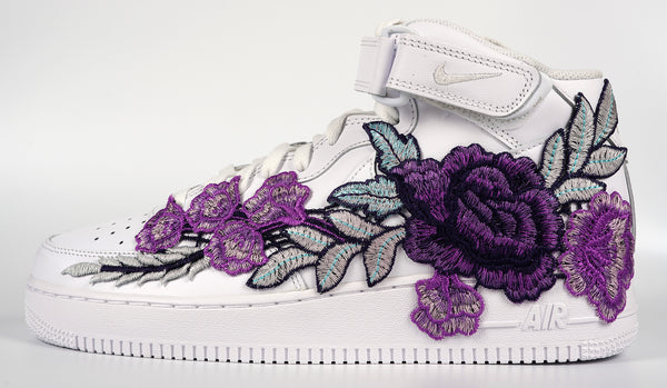 Nike Air Force 1 Custom Mid Purple Rose Shoes Flower Floral White All Sizes Men Women & Kids Other Side