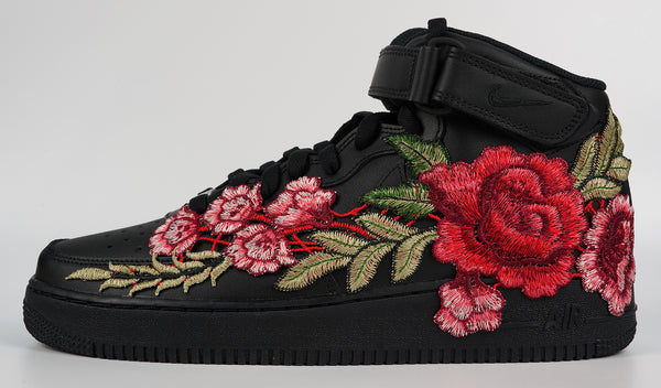 Nike Air Force 1 Custom Mid Red Rose Shoes Flower Floral Black Men Women & Kids All Sizes Other Side
