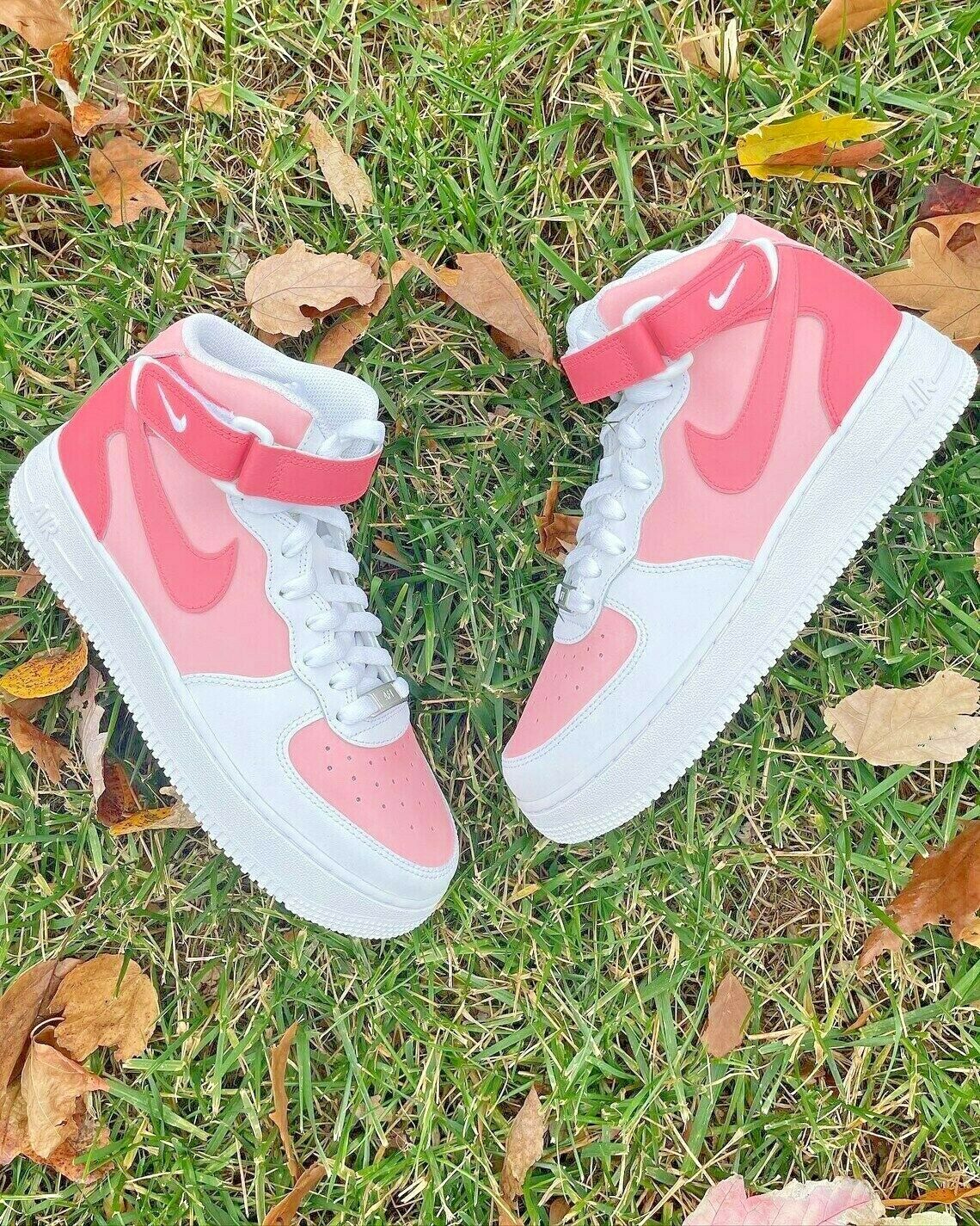 Air Force 1 Custom Mid Two Tone Hot Pink Womens Kids Mens All Sizes Kids AF1 Sneakers