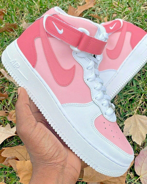 Air Force 1 Custom Mid Two Tone Hot Pink Womens Kids Mens All Sizes Kids AF1 Sneakers 2