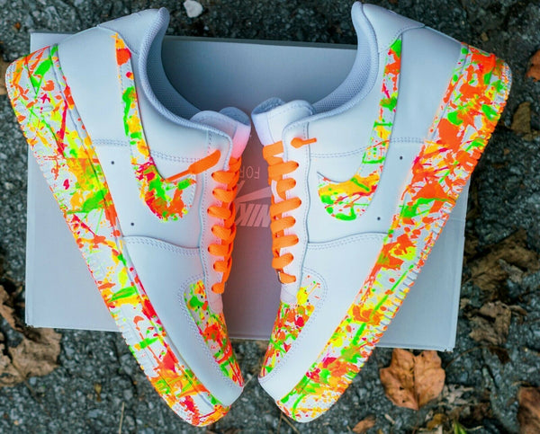 Air Force 1 Custom Neon Splatter Orange Laces Green Yellow Men Women Kids AF1 Sneakers 2