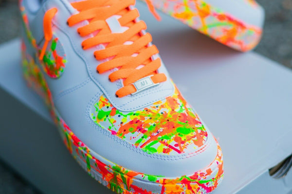 Air Force 1 Custom Neon Splatter Orange Laces Green Yellow Men Women Kids AF1 Sneakers 4