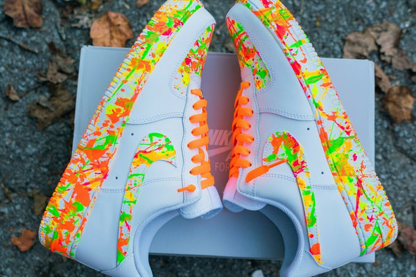 Air Force 1 Custom Neon Splatter Orange Laces Green Yellow Men Women Kids AF1 Sneakers 4