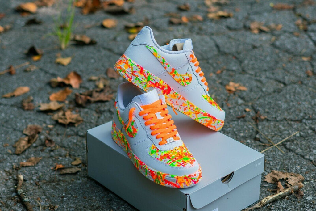 Nike Air Force 1 Custom Fiery Neon Splatter Graffiti White Shoes Men Women Kid