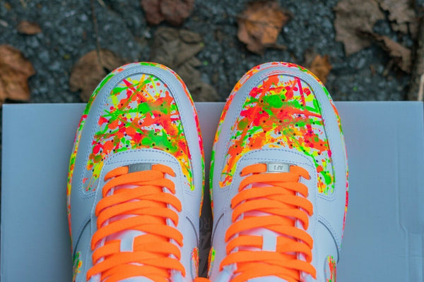 Air Force 1 Custom Neon Splatter Orange Laces Green Yellow Men Women Kids AF1 Sneakers 7