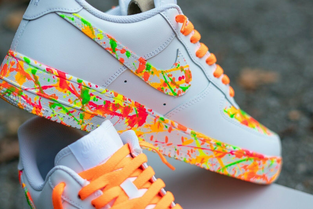 Nike Air Force 1 Custom Fiery Neon Splatter Graffiti White Shoes Men  Women Kid