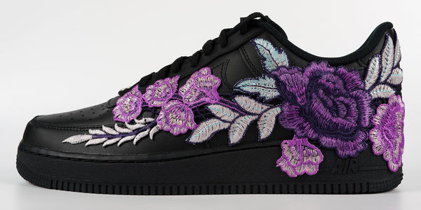 Nike Air Force 1 Custom Purple Rose Shoes Flower Floral Black Low Men Women & Kids All Sizes Other Side
