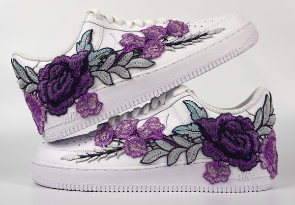 Nike Air Force 1 Custom Purple Rose Shoes Low Flower Floral White Men Women & Kids All Sizes Stacked