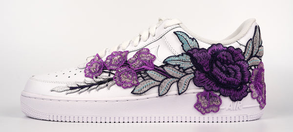 Nike Air Force 1 Custom Purple Rose Shoes Low Flower Floral White Men Women & Kids All Sizes Left Side