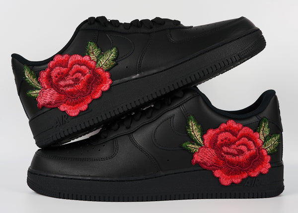 Nike Air Force 1 Custom Red Rose Shoes Flower Floral Black Low Men Women & Kids All Sizes Stacked