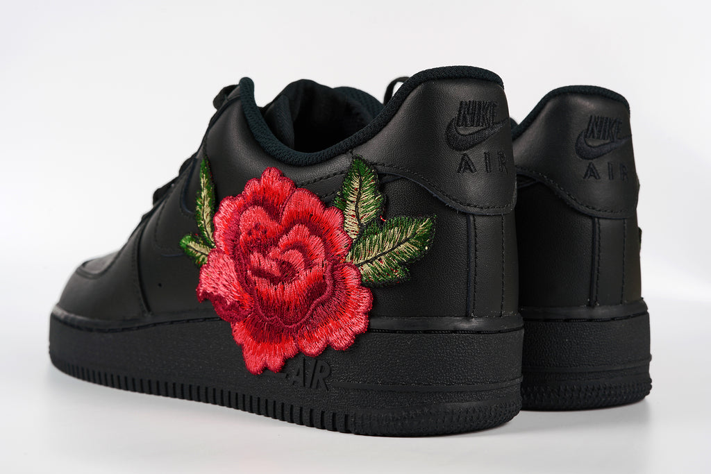 Air Force 1 Custom Red Rose Shoes Flower Floral Black Low Men