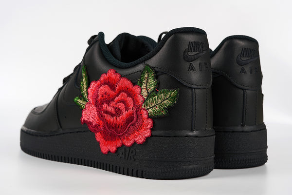 Nike Air Force 1 Custom Red Rose Shoes Flower Floral Black Low Men Women & Kids All Sizes Rear