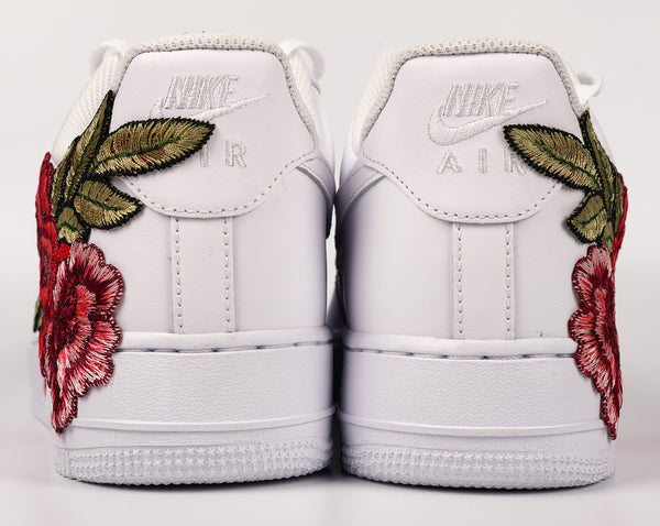 Nike Air Force 1 Custom Red Rose Shoes Long Flower Floral Design White Low Men Women & Kids All Sizes Back