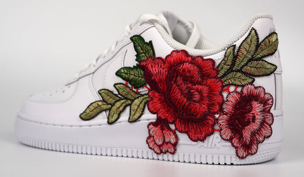 Nike Air Force 1 Custom Red Rose Short Shoes Low Flower Floral Design White Men Womens & Kids All Sizes Rear Side