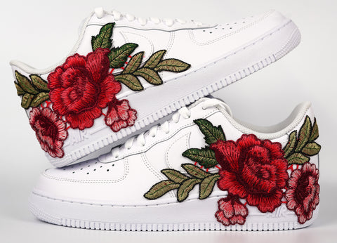 Nike Air Force 1 Custom Red Rose Short Shoes Low Flower Floral Design White Men Womens & Kids All Sizes Stacked