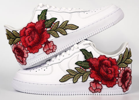 Custom Hand Painted Red Rose Nike Air Force 1 Mid – B Street Shoes