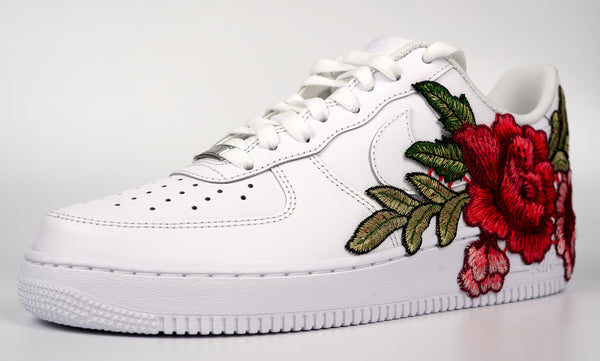 Nike Air Force 1 Custom Red Rose Short Shoes Low Flower Floral Design White Men Womens & Kids All Sizes Rear