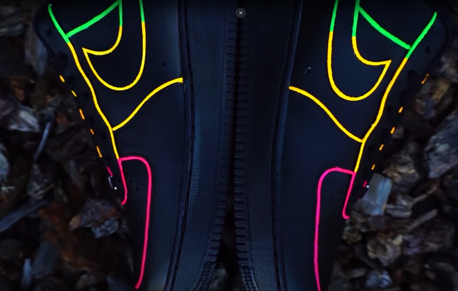 Nike Air Force 1 Black Neon Outline Custom Shoes Blue Green Yellow Pink All Size Custom Hand Painted Ombre Gradient Black Nike Air Force 1  main image 3