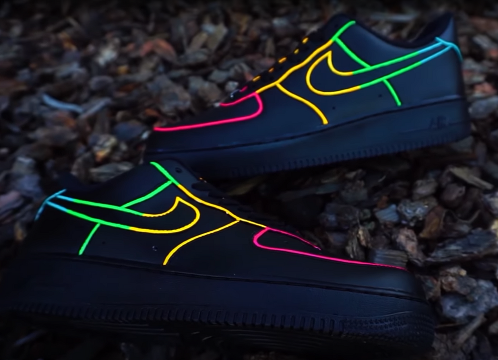 Air Force 1 Custom Shoes Black Neon Outline Blue Green Yellow Pink All Sizes Af1 Sneakers 11.5 Mens (13 Women's)