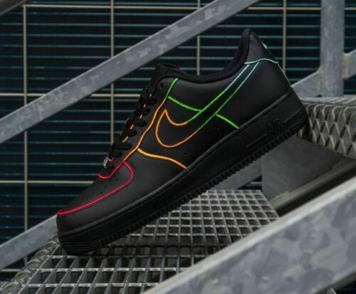 Air Force 1 Custom Shoes Black Neon Outline Blue Green Yellow Pink All Sizes AF1 Sneakers 11