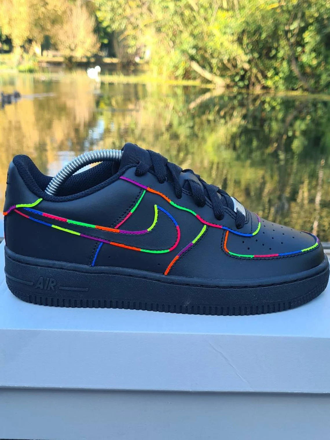 Air Force 1 Custom Shoes Black Neon Outline Purple Pink Yellow