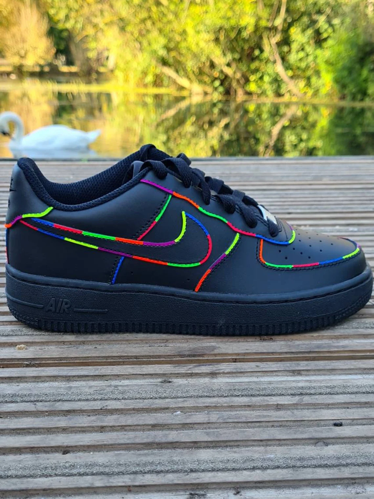 Nike Air Force 1 Black Neon Outline Custom Shoes Blue Green Yellow Pink All  Size