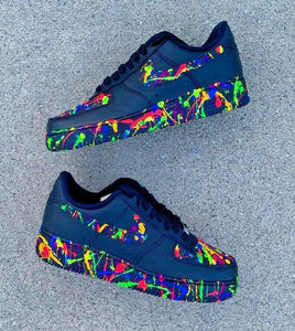 Air Force 1 Custom Shoes Black Neon Splatter Green Blue Pink Red All Sizes AF1 Sneakers