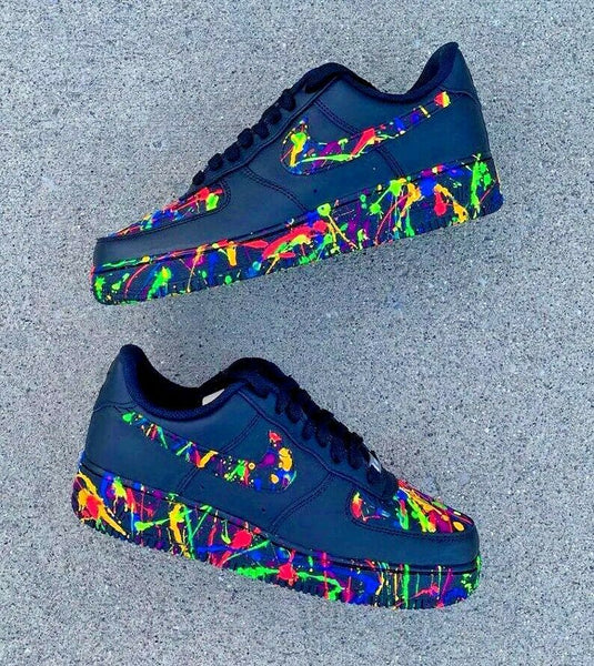 Air Force 1 Custom Shoes Black Neon Splatter Green Blue Pink Red All Sizes AF1 Sneakers