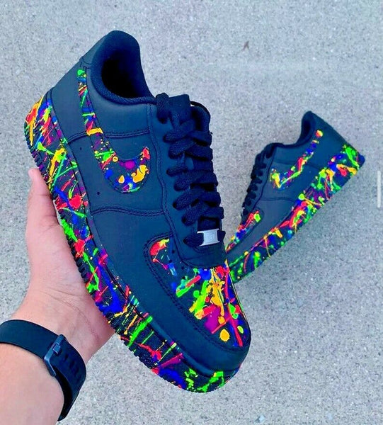 Air Force 1 Custom Shoes Black Neon Splatter Green Blue Pink Red All Sizes AF1 Sneakers 2
