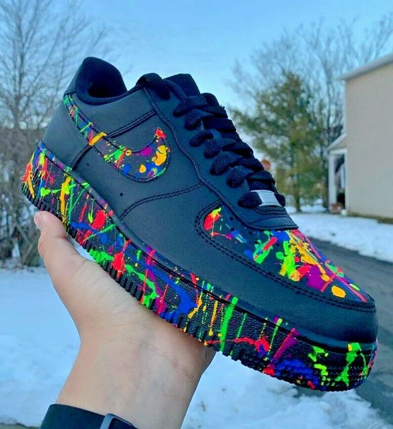 Nike Air Force 1 Black Neon Outline Custom Shoes Blue Green Yellow Pink All  Size