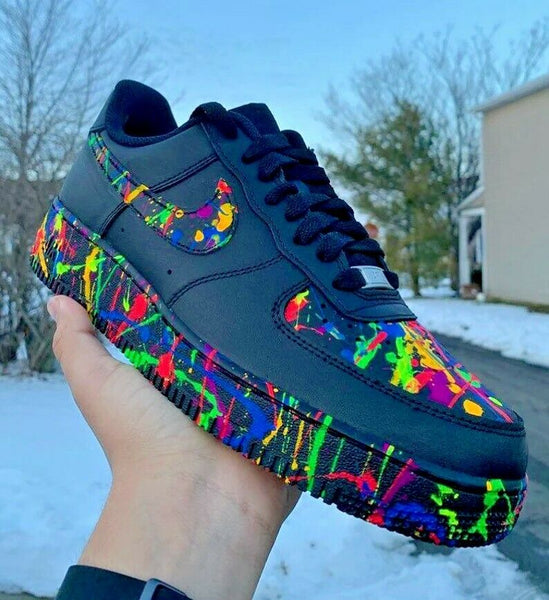 Air Force 1 Custom Shoes Black Neon Splatter Green Blue Pink Red All Sizes AF1 Sneakers 4