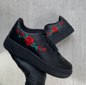 Air Force 1 Custom Shoes Black Rose Red Flower Floral Low Men Women Kids AF1 Sneakers