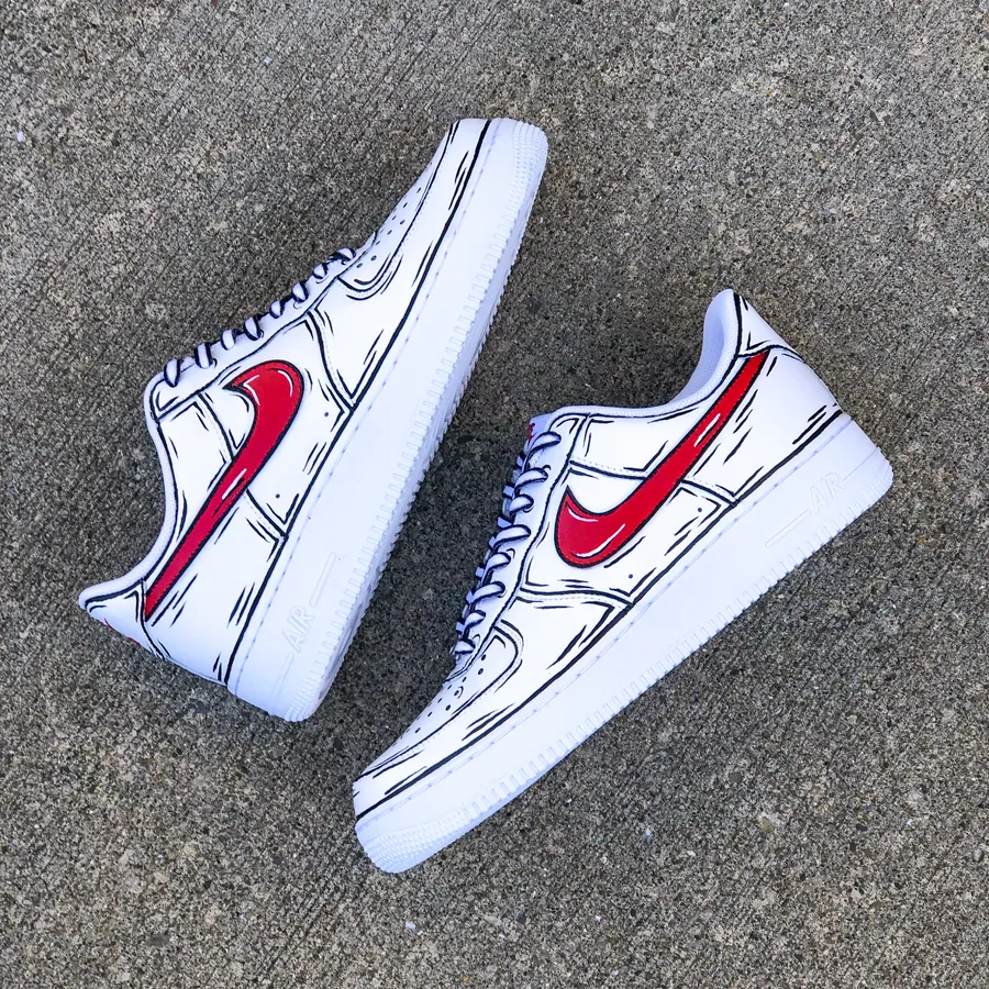 Air Force 1 Custom Shoes Low Cartoon Red Swoosh Black  display picture 2