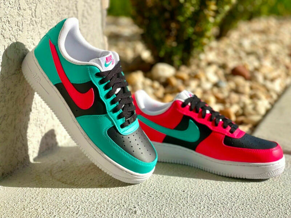 Air Force 1 Custom Shoes Low Miami Vice South Beach Pink Teal Black White AF1 Sneakers