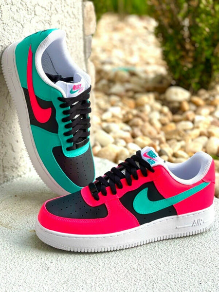 Air Force 1 Custom Shoes Low Miami Vice South Beach Pink Teal Black White AF1 Sneakers 2