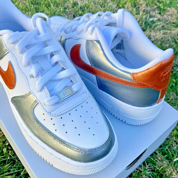 Air Force 1 Custom Shoes Metallic Two Tone Copper Pewter Silver Men Womens AF1 Sneakers 9