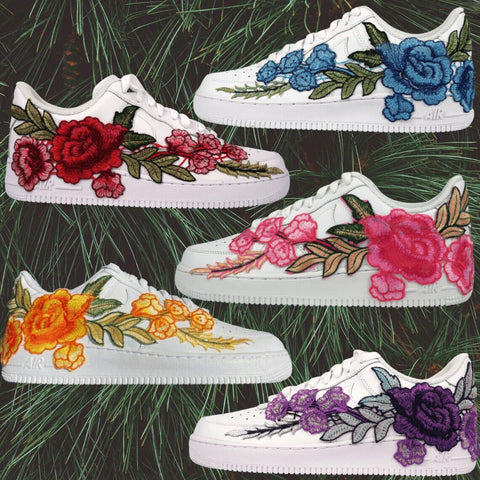 Air Force 1 Custom Sneakers Floral Flower Red Blue Pink Orange Purple White AF1 Shoes