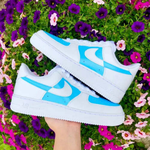 Air Force 1 Custom Sneakers Two Tone Sky Pale Blue White Shoes Any
