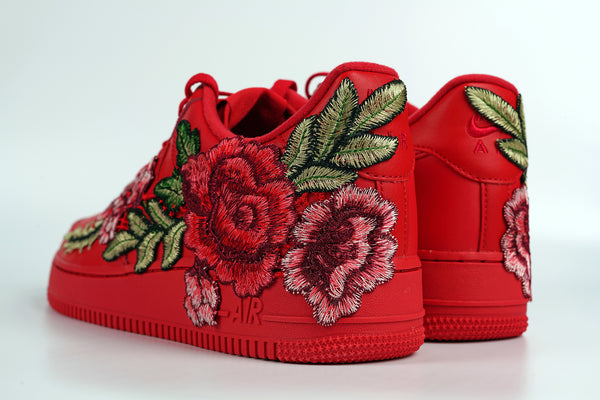 Nike Air Force 1 Custom Triple Red Rose Shoes Long Flower Floral Casual Low Mens Womens Kids All Sizes Rear