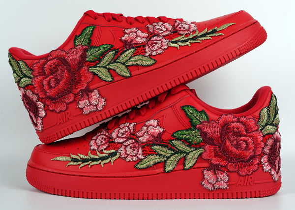 Nike Air Force 1 Custom Triple Red Rose Shoes Long Flower Floral Casual Low Mens Womens Kids All Sizes Stacked