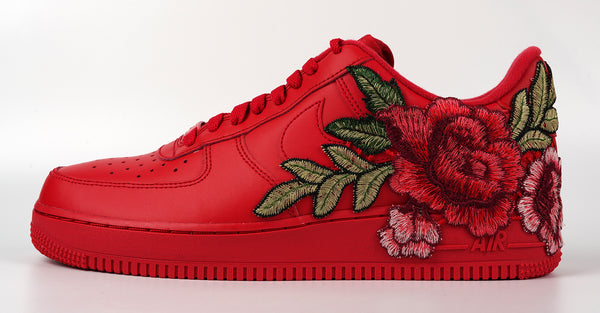 Nike Air Force 1 Custom Triple Red Short Rose Low Flower Floral Shoes Men Women & Kids All Sizes CW6999-600 DM8875-600 Left Side