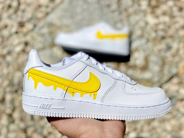 Air Force 1 Custom Yellow Drip White Shoes Men Women Kids Sizes AF1 Sneakers 2