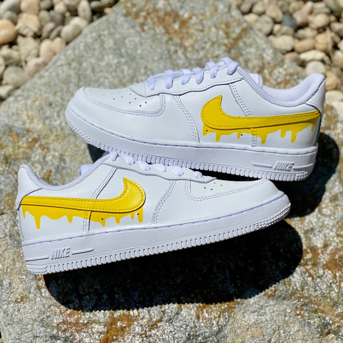 Air Force 1 Custom Yellow Drip White Shoes Men Women Kids Sizes AF1 Sneakers