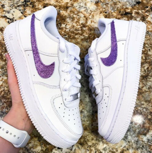 Air Force 1 Purple Glitter Low White Custom Shoes Women Kids Men Sizes AF1 Sneakers 9