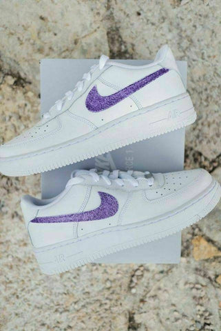 Air Force 1 Purple Glitter Low White Custom Shoes Women Kids Men Sizes AF1 Sneakers